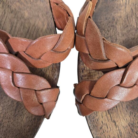 Vintage Wooden Heels Sandal Brown Banana Republic Braided Woven Leather Mule 8.5 - Picture 5 of 16
